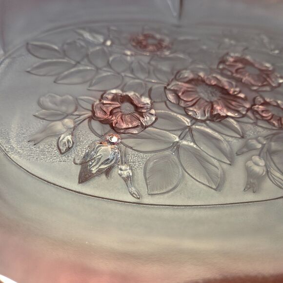 MIKASA Rosella Oval Canape Serving Platter 16" Walther Crystal Pink Rose Ruffled - Picture 15 of 16
